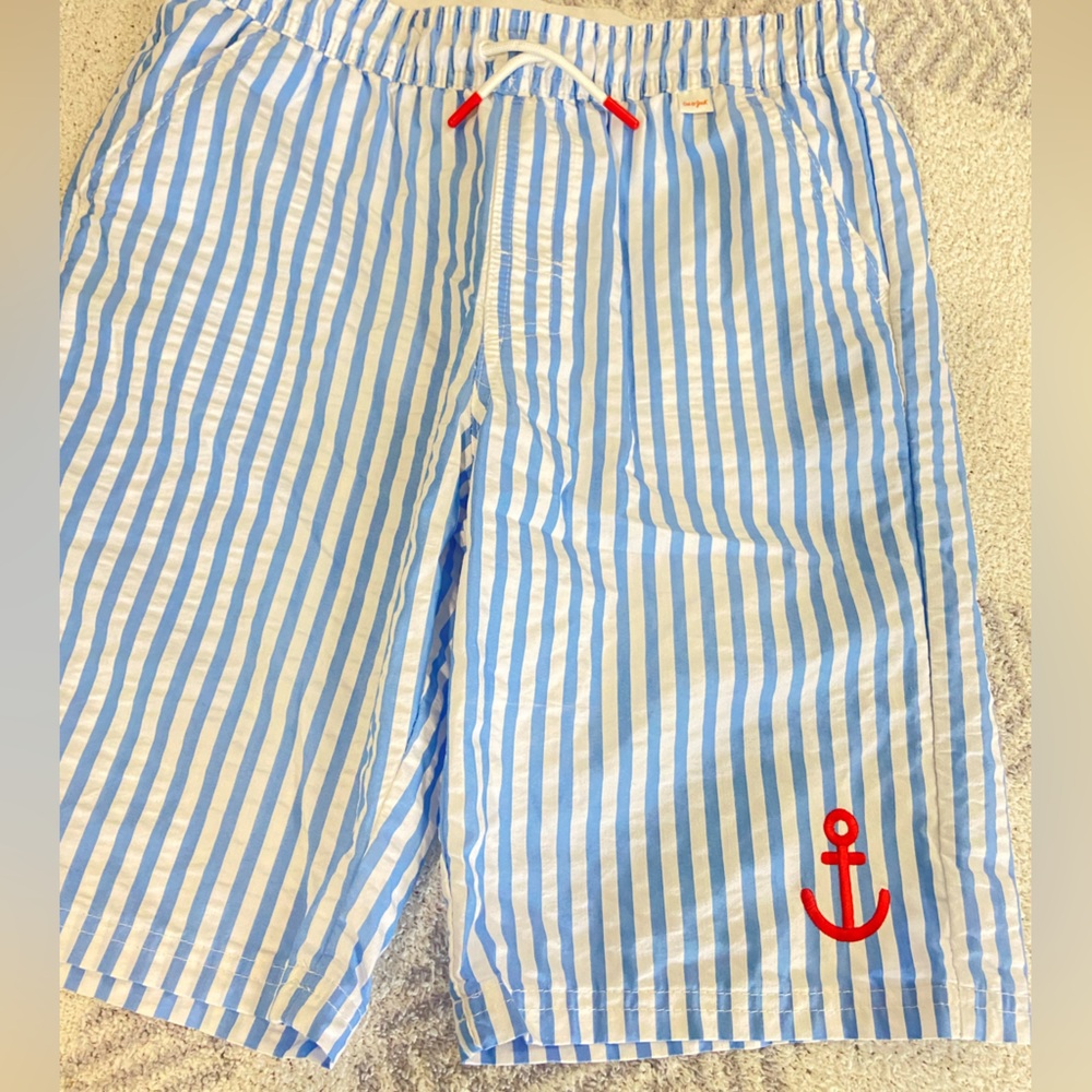 NWOT Cat & Jack Blue and White Stripe Swim Trunks Size 10/12
